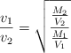 \frac{v_1}{v_2}  = \sqrt{\frac{\frac{M_2}{V_2}}{\frac{M_1}{V_1}}}