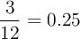 \frac{3}{12}= 0.25