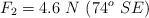 F_2 = 4.6\ N\ (74^o\ SE)