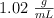 1.02\ \textstyle{g\over mL}
