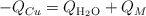 - Q_{Cu}  = Q_{\ce{H2O}} + Q_M
