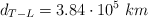 d_{T-L} = 3.84\cdot 10^5\ km