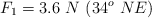 F_1 = 3.6\ N\ (34^o\ NE)