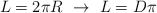L = 2 \pi R\ \to\ L = D\pi