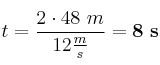t = \frac{2\cdot 48\ m}{12\frac{m}{s}} = \bf 8\ s