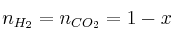 n_{H_2} = n_{CO_2} = 1-x