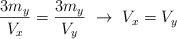 \frac{3m_y}{V_x}  = \frac{3m_y}{V_y}\ \to\ V_x = V_y