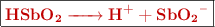 \fbox{\color[RGB]{192,0,0}{\bf{\ce{HSbO2 -> H^+ + SbO2^-}}}}