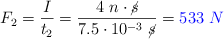 F_2 = \frac{I}{t_2} = \frac{4\ n\cdot \cancel{s}}{7.5\cdot 10^{-3}\ \cancel{s}} = \color{blue}{533\ N}