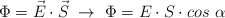 \Phi = \vec E\cdot \vec S\ \to\ \Phi = E\cdot S\cdot cos\ \alpha
