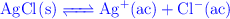 \color{blue}{\ce{AgCl(s) <=> Ag+(ac) + Cl-(ac)}}