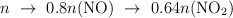 n\ \to\ 0.8n (\ce{NO})\ \to\ 0.64n (\ce{NO_2})