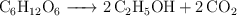 \ce{C6H12O6 -> 2C2H5OH + 2CO2}