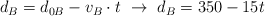 d_B = d_{0B} - v_B\cdot t\ \to\ d_B = 350 - 15t