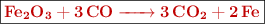 \fbox{\color[RGB]{192,0,0}{\textbf{\ce{Fe2O3 + 3CO -> 3CO2 + 2Fe}}}}