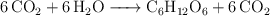 \ce{6CO2 + 6H2O -> C6H12O6 + 6CO2}