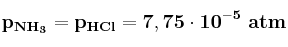 \bf p_{NH_3} = p_{HCl} = 7,75\cdot 10^{-5}\ atm