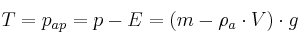 T = p_{ap} = p - E = (m - \rho_a\cdot V)\cdot g