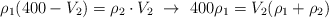 \rho_1 (400 - V_2) = \rho_2\cdot V_2\ \to\ 400\rho_1 =  V_2(\rho_1 + \rho_2)