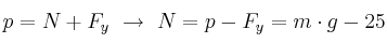 p = N + F_y\ \to\ N = p - F_y = m\cdot g - 25