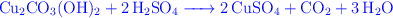 \color{blue}{\ce{Cu2CO3(OH)2 + 2H2SO4 -> 2CuSO4 + CO2 + 3H2O}}