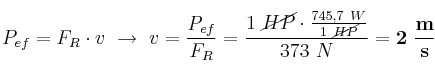 P_{ef} = F_R\cdot v\ \to\ v = \frac{P_{ef}}{F_R} = \frac{1\ \cancel{HP}\cdot \frac{745,7\ W}{1\ \cancel{HP}}}{373\ N} = \bf 2\ \frac{m}{s}