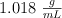 1.018\ \textstyle{g\over mL}